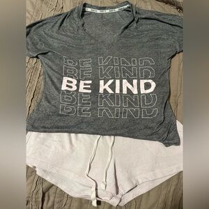 Born Gray 'Be Kind' T-Shirt and White Shorts PJ set size S